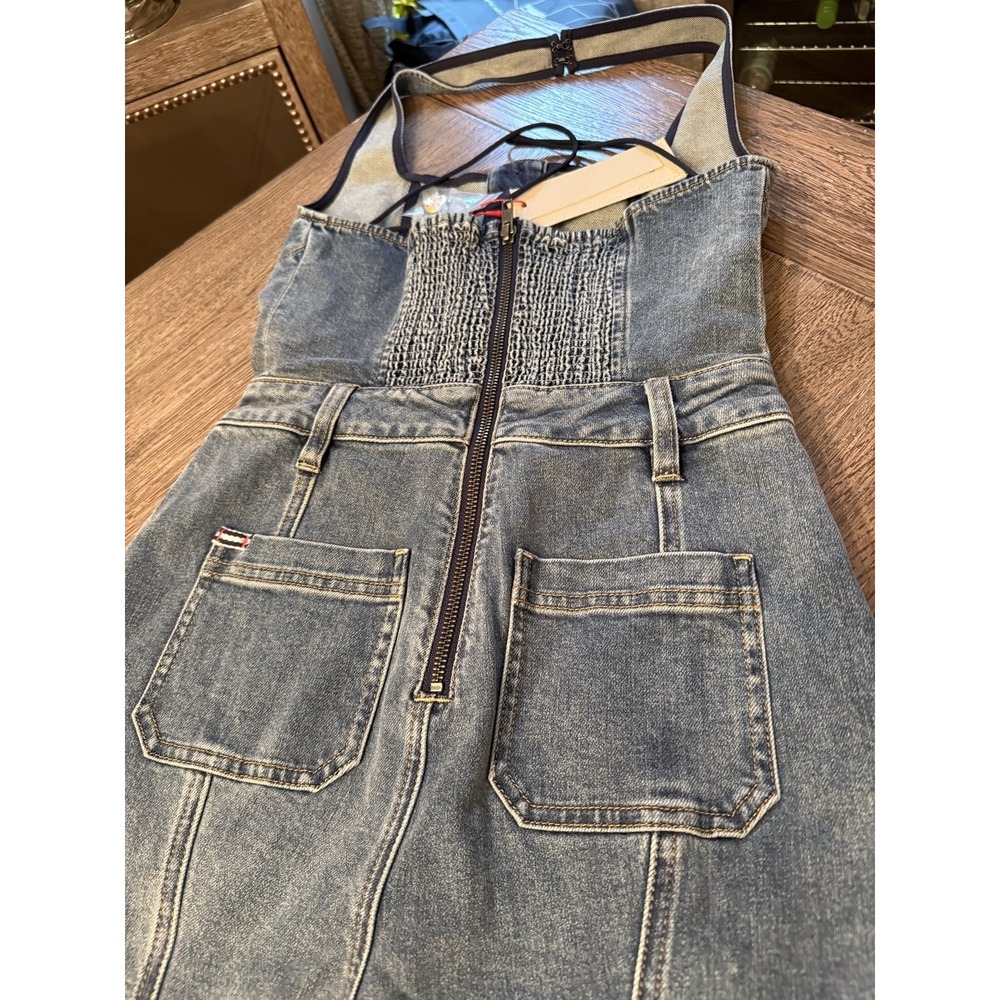 $550 NWT Alice+Olivia Gorgeous Pennie Denim Bootleg Halter Jumpsuit - Picture 10 of 16